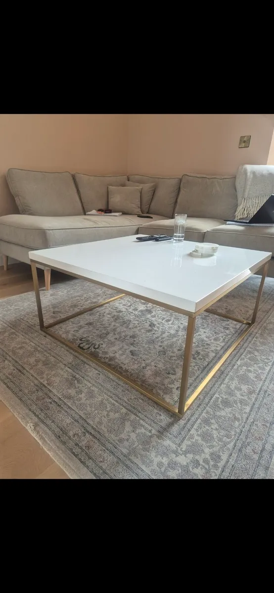 Coffee table white glass and brass from Browsers - Image 1