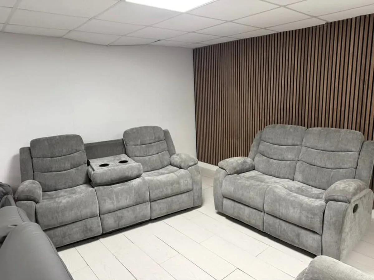 Grey Fabric Sorrento Roma Recliner Sofa Set - Image 1