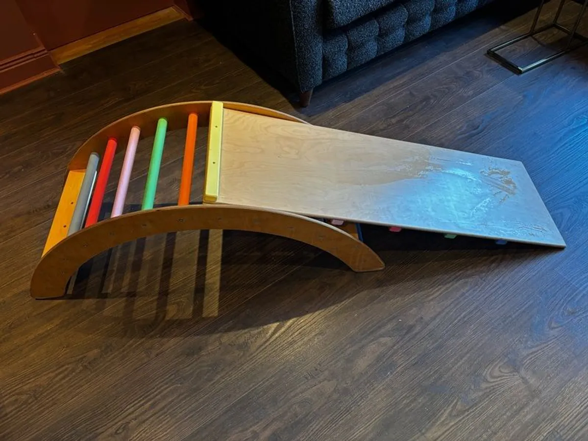 Beautiful handcrafted rainbow wooden climbing arch plus ladder/slide - Image 2