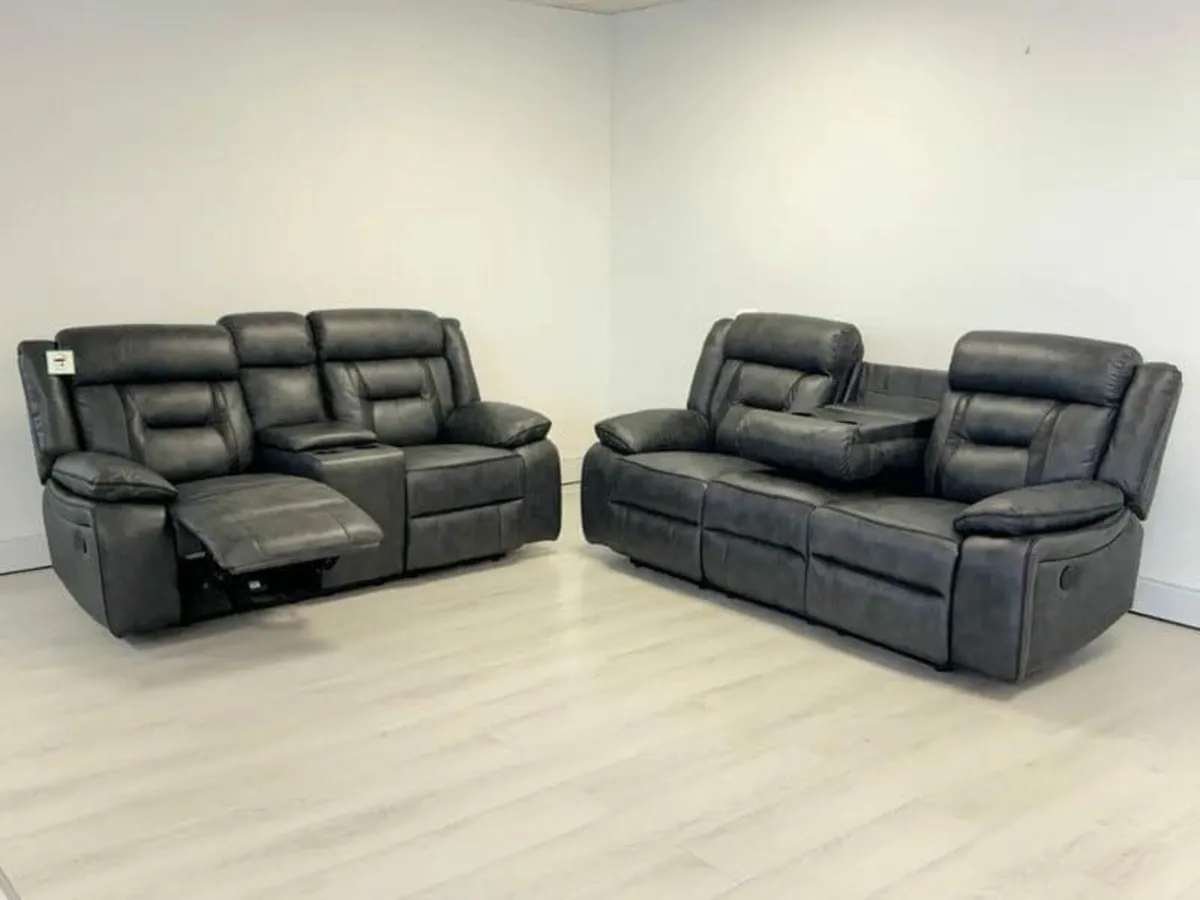 Nova Grey Electric Leather Recliner Sofa Set - Image 1