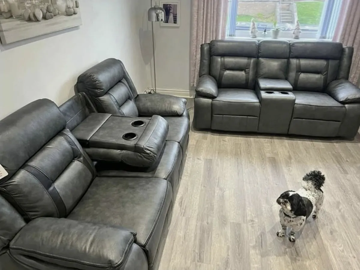 Nova Grey Electric Leather Recliner Sofa Set - Image 2