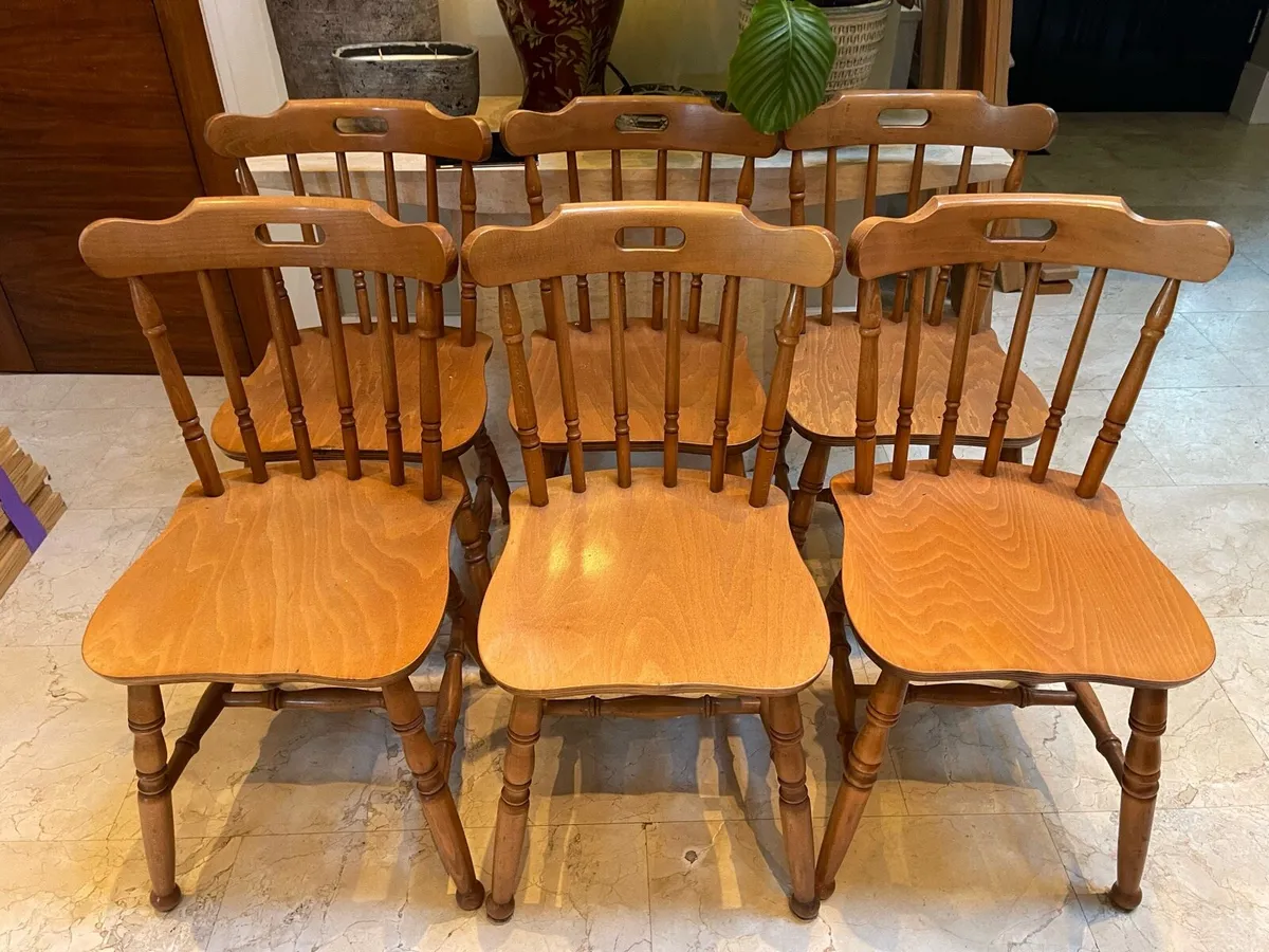 6 x Quality Solid Wooden Kitchen Dining Chairs - Image 1