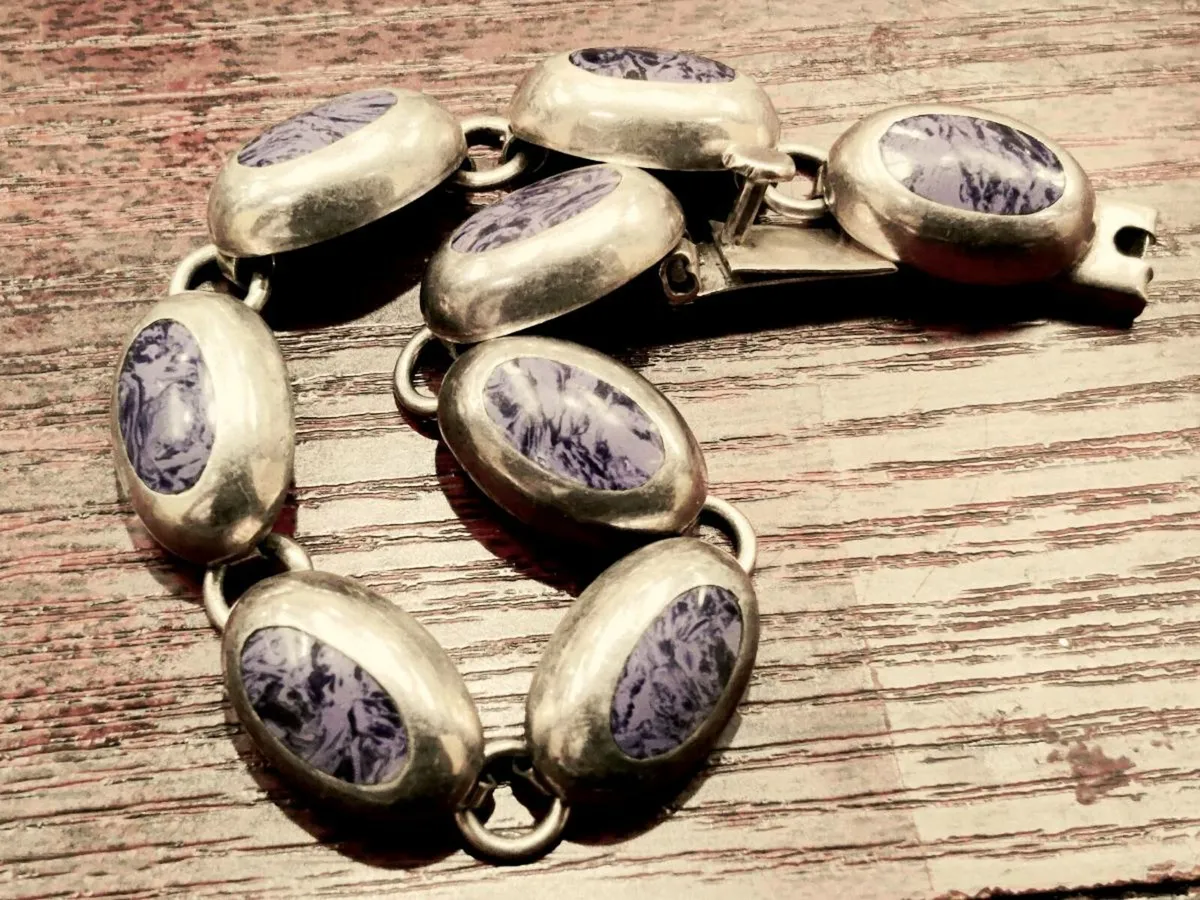 CHUNKY OVAL LAPIS,925 Silver Heavy Unisex Bracelet - Image 2