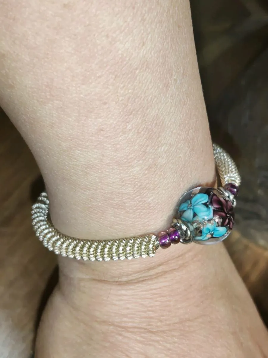 FLOWER POWER, Huge Hand Made Real Silver Bracelet - Image 4