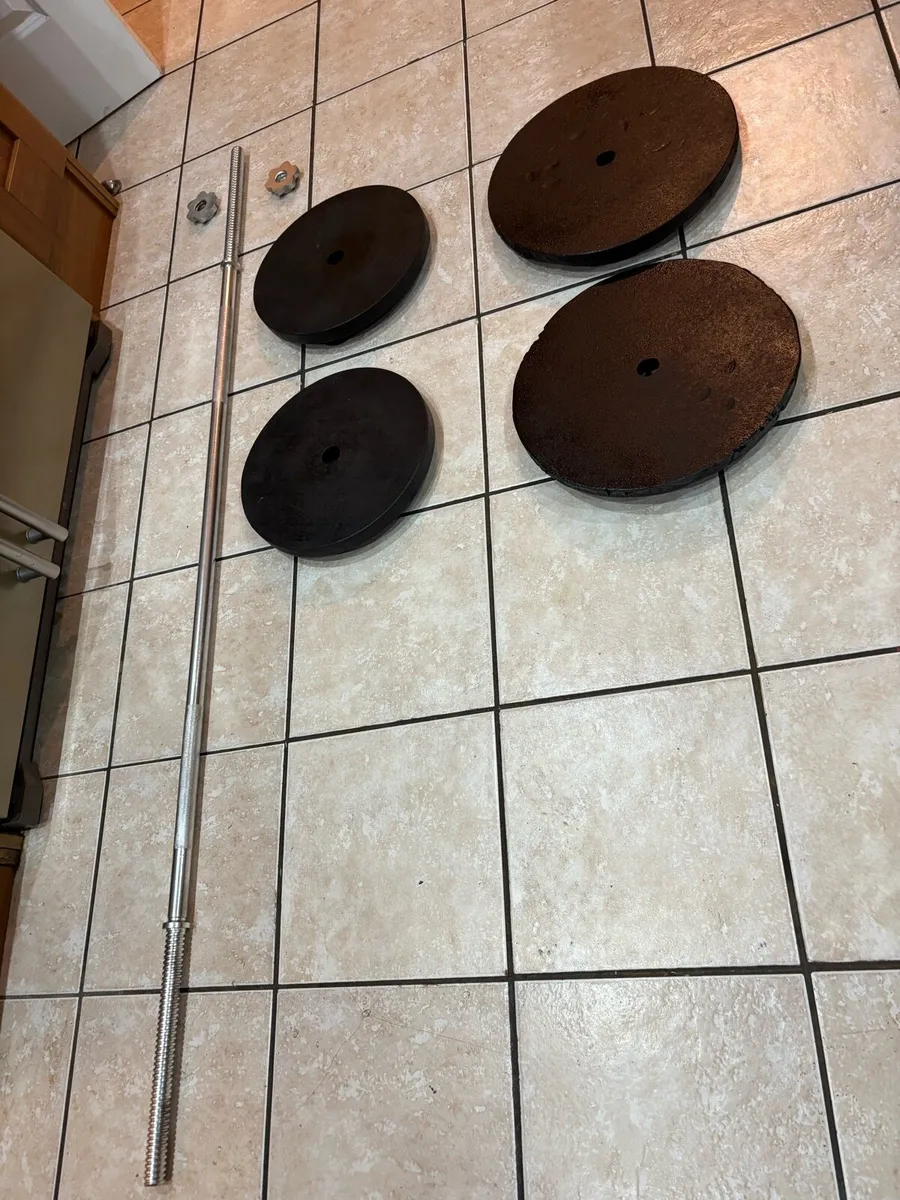 CHEAP 60KG METAL WEIGHT PLATES AND 6KG BARBELL.