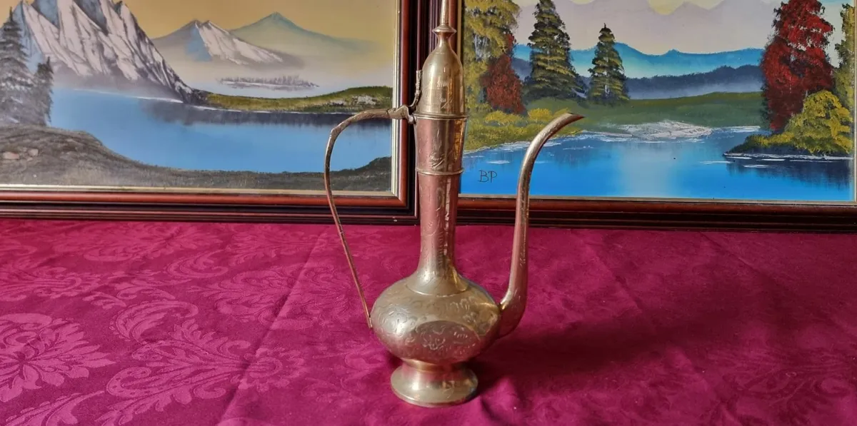 Large Solid Brass Art Deco Footed Ewer With Lid - Image 1