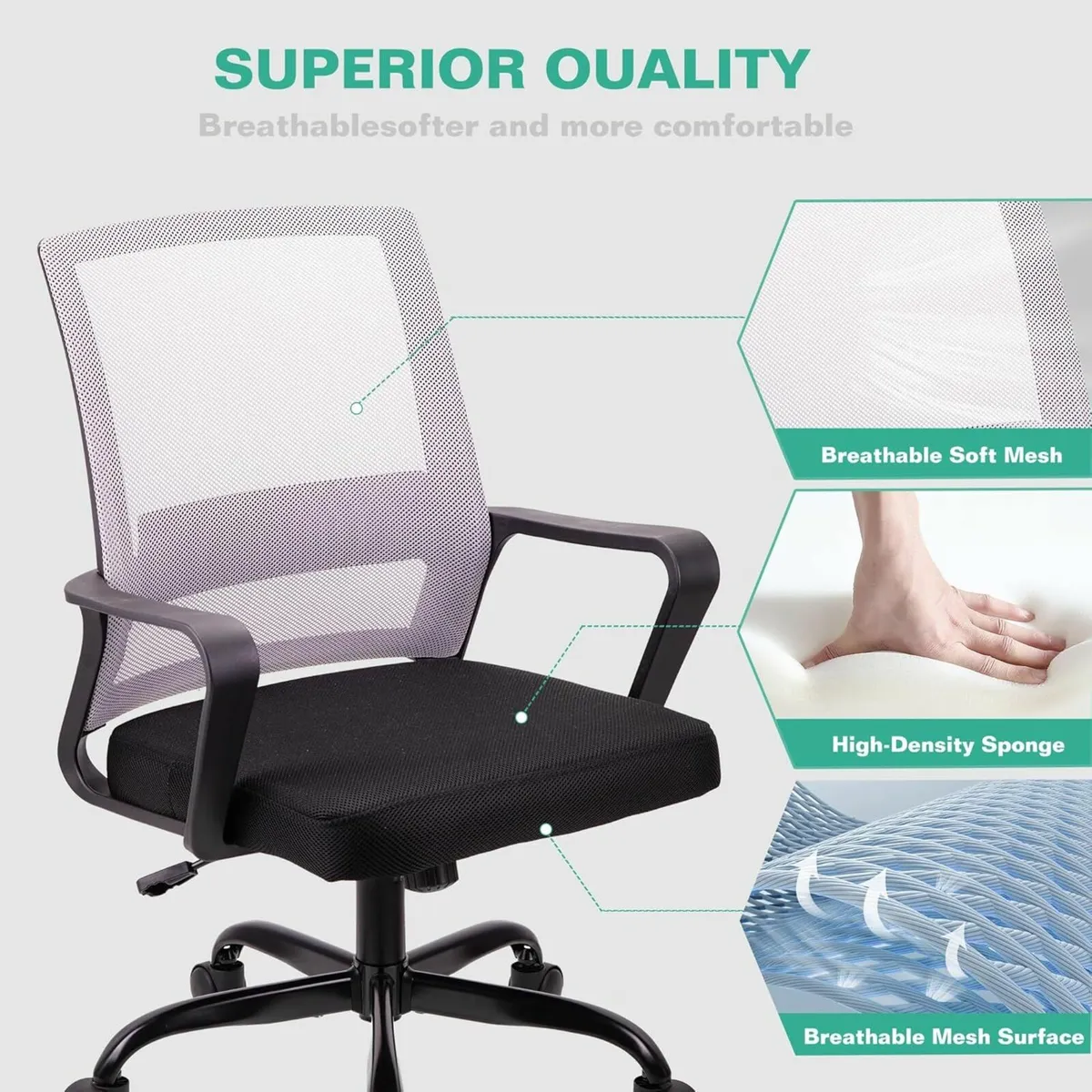 Adjustable office chair ergonomic mesh swivel - Image 2