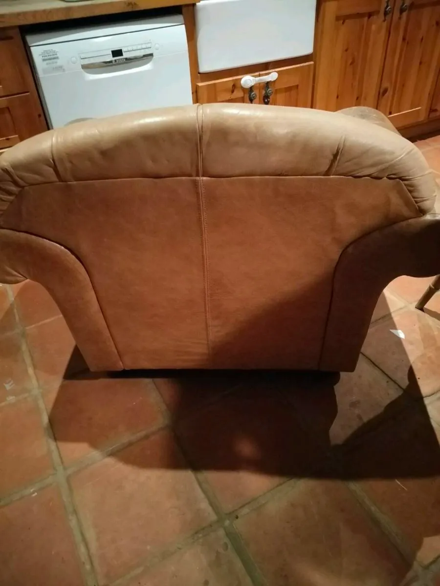 Tan leather Chesterfield large chair. - Image 4
