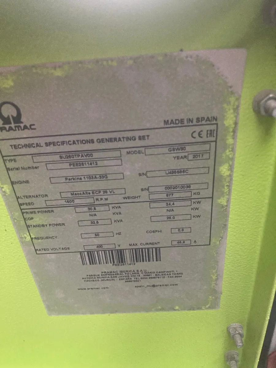 2017 PRAMAC 30 kva diesel generator - Image 4