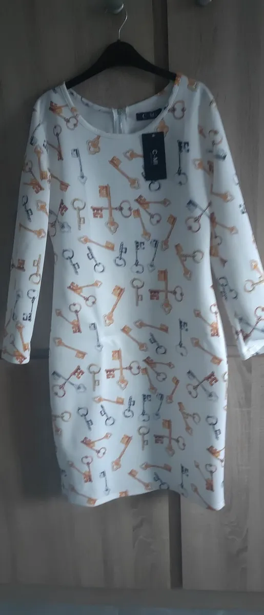 Key print dress size 12 and 14 back zip - Image 1