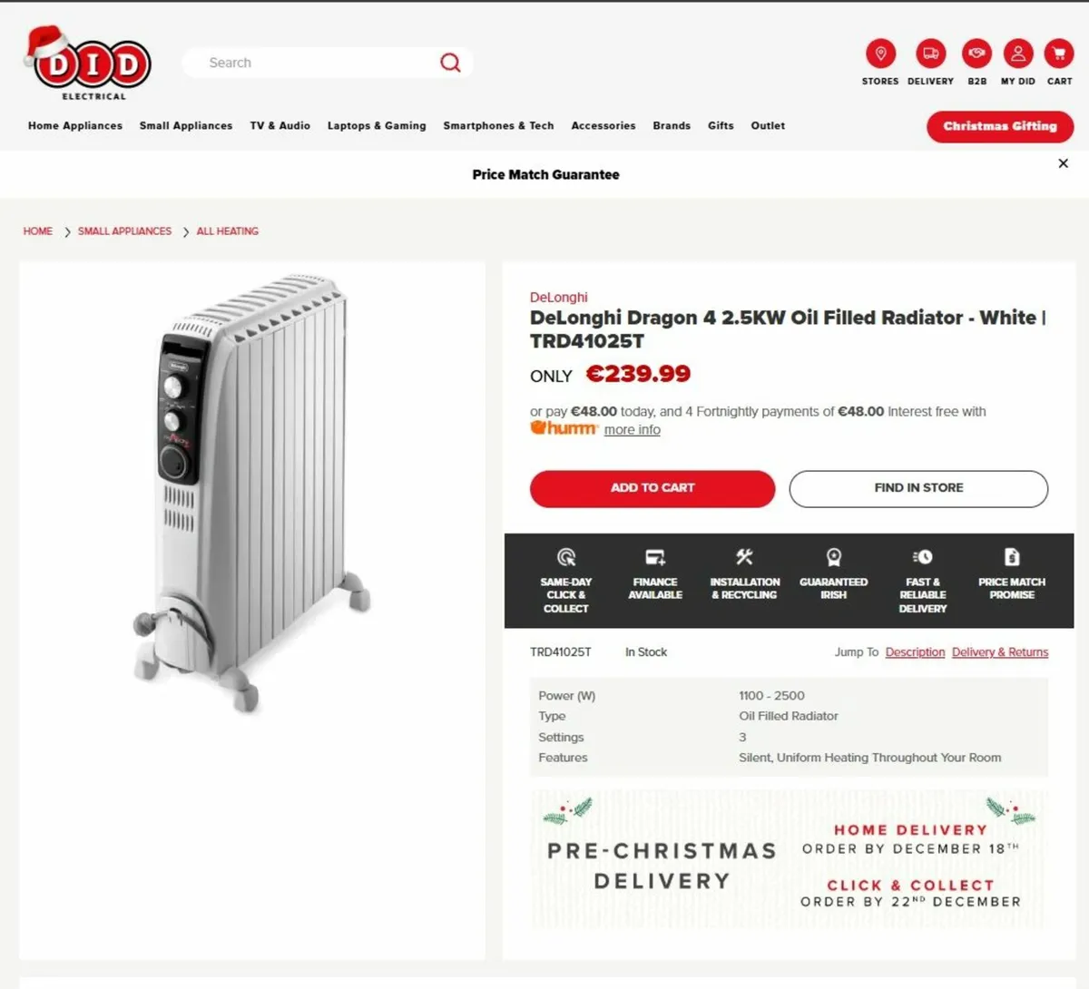 Delonghi Dragon 4 Pro Oil-Filled Radiator 2KW - Image 1