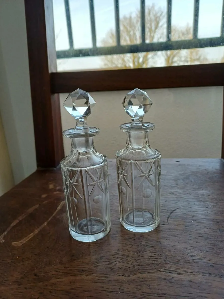 Glass perfume, condiments bottles x2 - Image 1