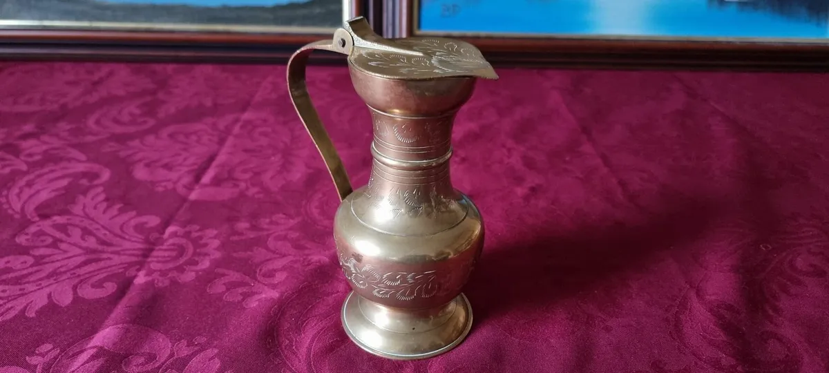 Solid Brass Art Deco Engraved Pitcher With Lid - Image 1