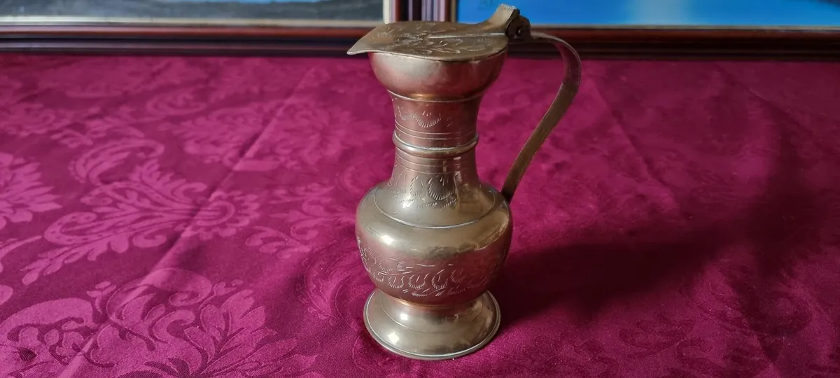Solid Brass Art Deco Engraved Pitcher With Lid - Image 2