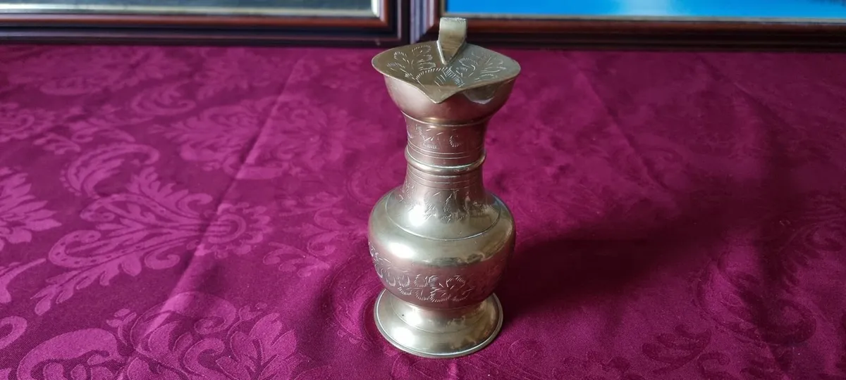 Solid Brass Art Deco Engraved Pitcher With Lid - Image 4