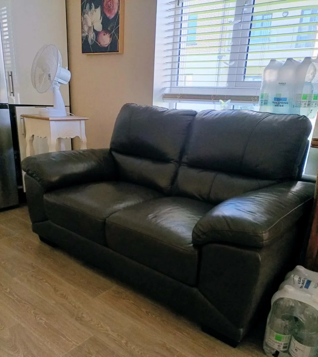 2 Seater Grey Leather Sofa READ AD