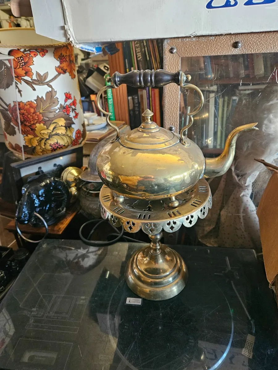 Vintage Antique Brass Trivet Stand abd Kettle - Image 1