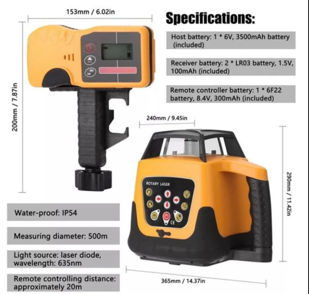 Rotary laser level 360 new kit red laser receiver - Image 4
