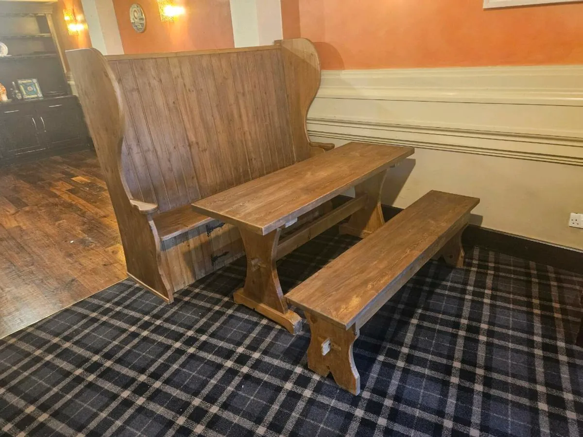 Vintage Pine Settle, Table & Bench - Quick Sale - Image 1