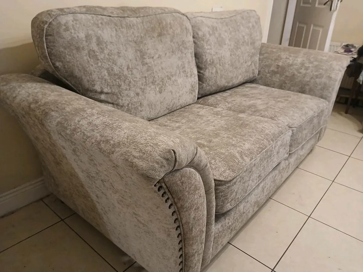 2 grey crushed velvet couches - Image 1