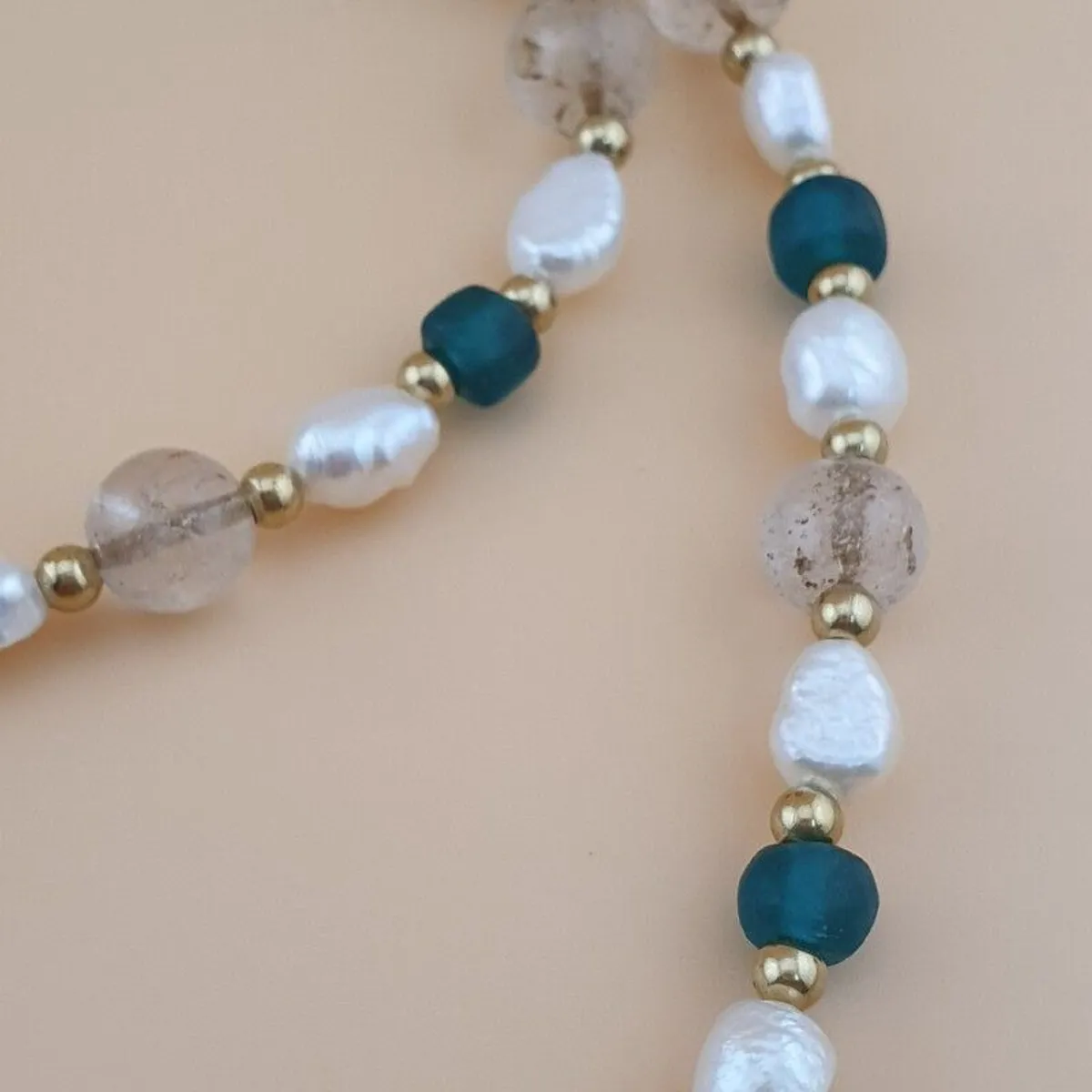 Vintage Himalayan Chain Link Tibetan Agate Dzi Beads With Pearls & Himalayan Quartz Necklace - Image 3