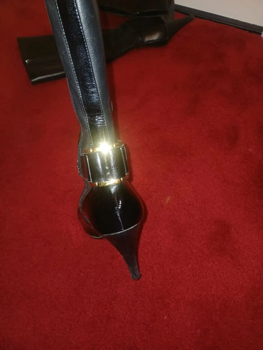 Black patent knee high boots leather - Image 3