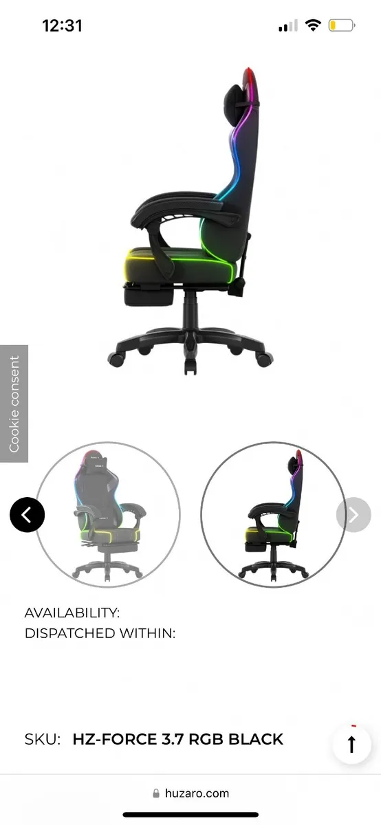 Huzaro Force 3.7 RGB Black Gaming chair - Image 1