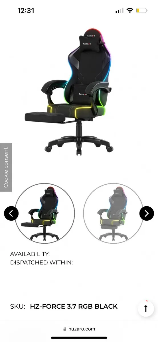 Huzaro Force 3.7 RGB Black Gaming chair - Image 3