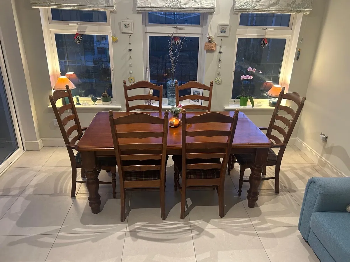 Solid Wooden Dining Table & 6 Chairs - Image 1
