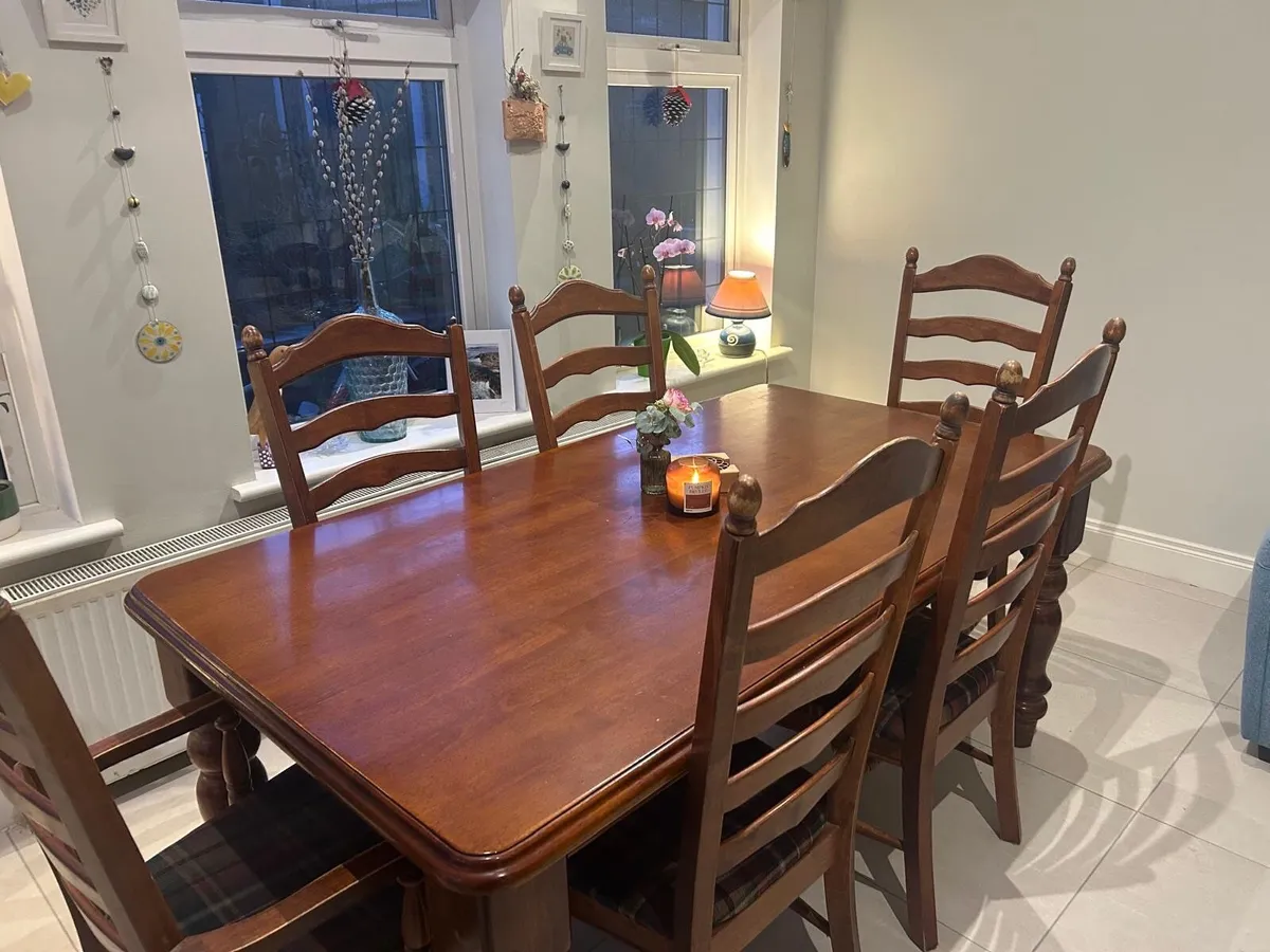 Solid Wooden Dining Table & 6 Chairs - Image 2