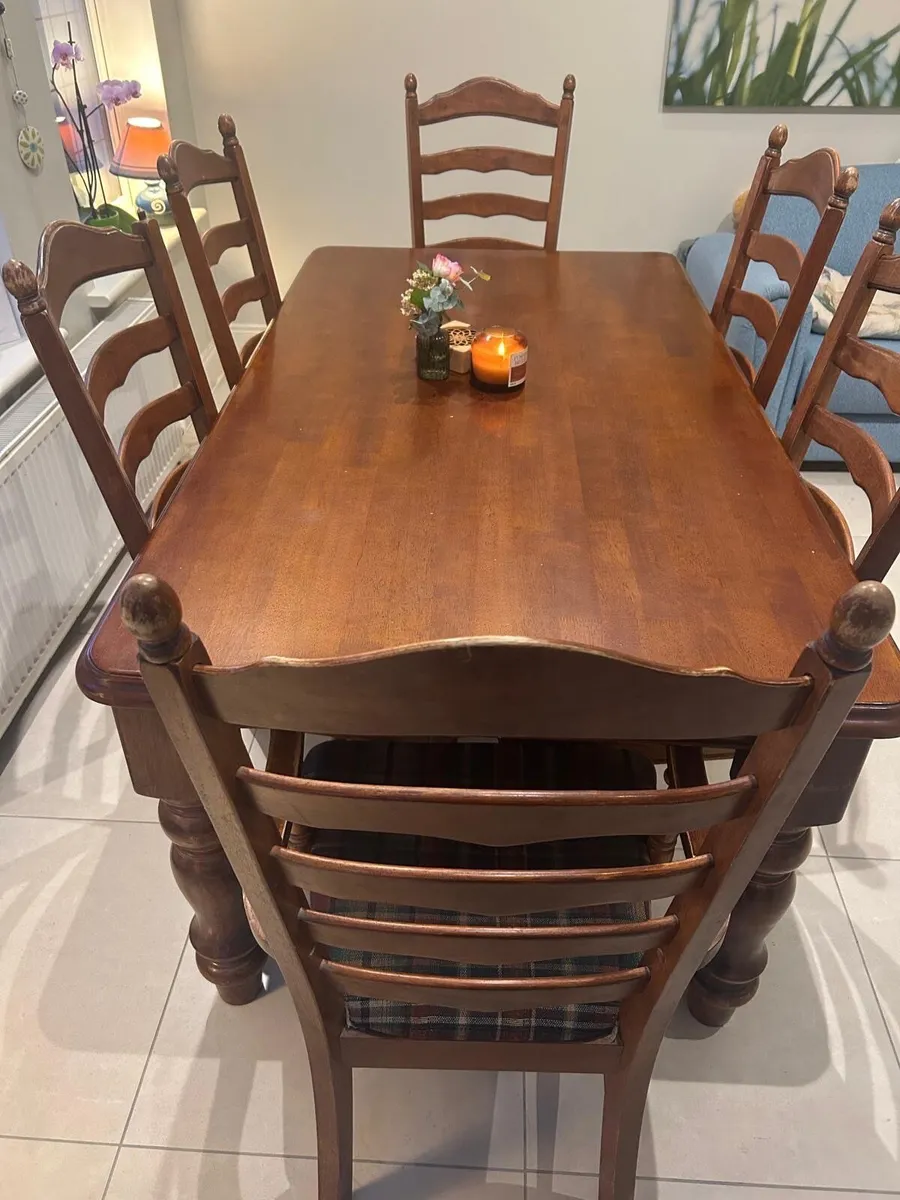 Solid Wooden Dining Table & 6 Chairs - Image 3