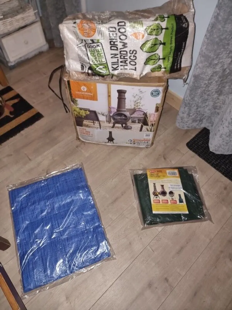 BRAND NEW: XL Cast Iron Chimenea Bundle! Logs & Cover Included! - Image 1