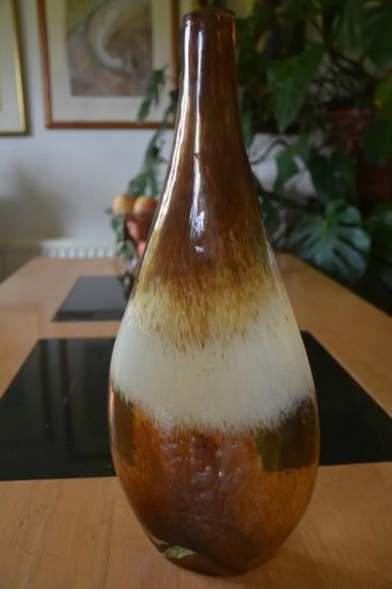 Brown & White Glass Vase - Image 1