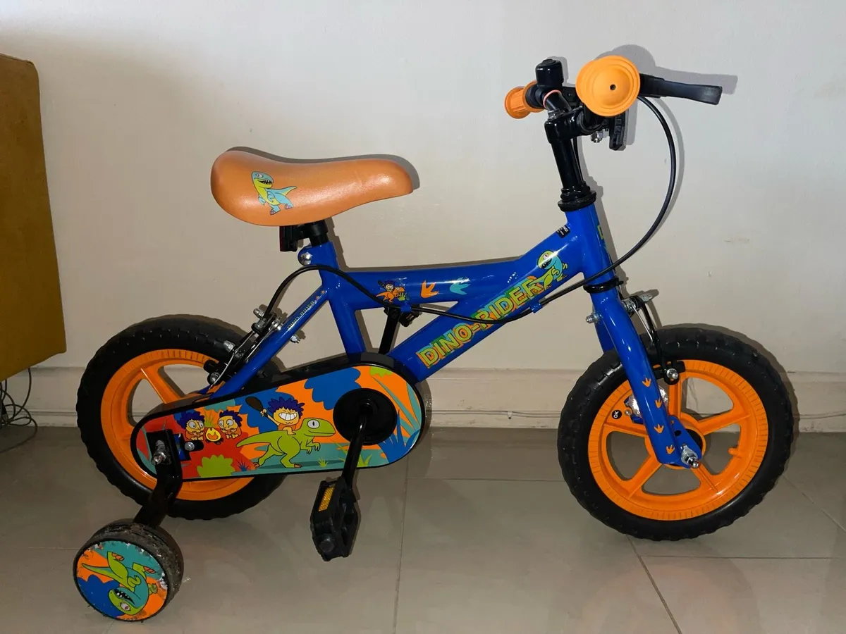 12 Inch Dinosaur Rider Bike Blue & Orange - Image 1