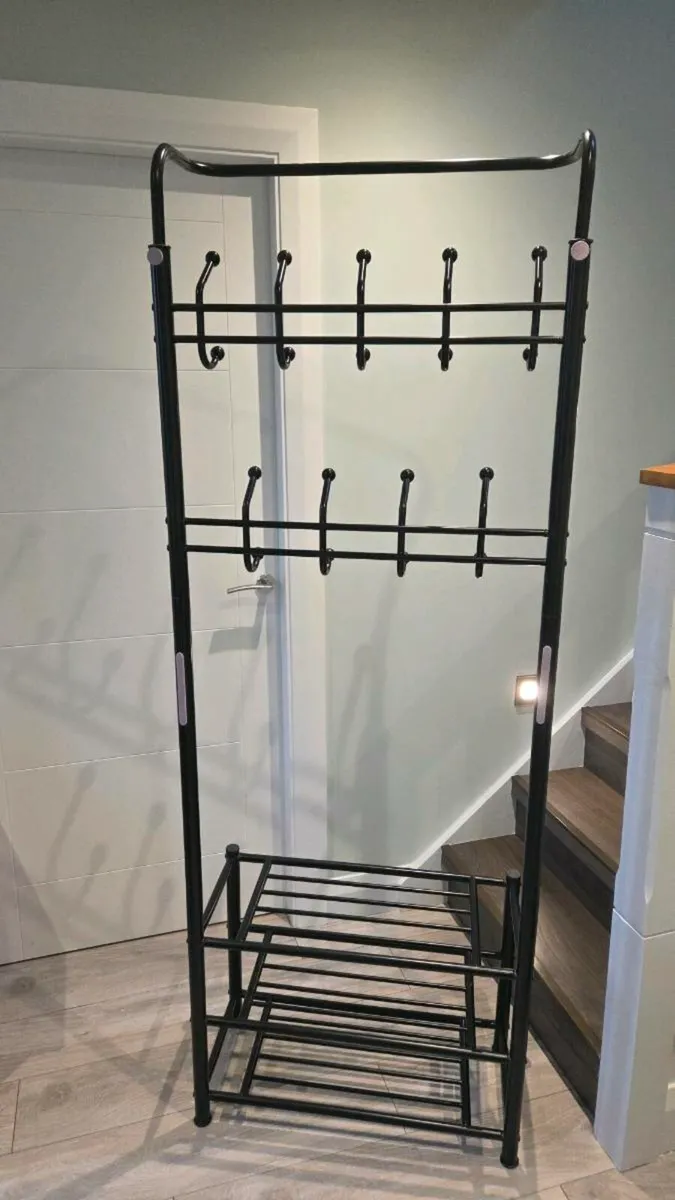 Black Metal Coat Stand Clothes Plus Shoes Rack - Image 2