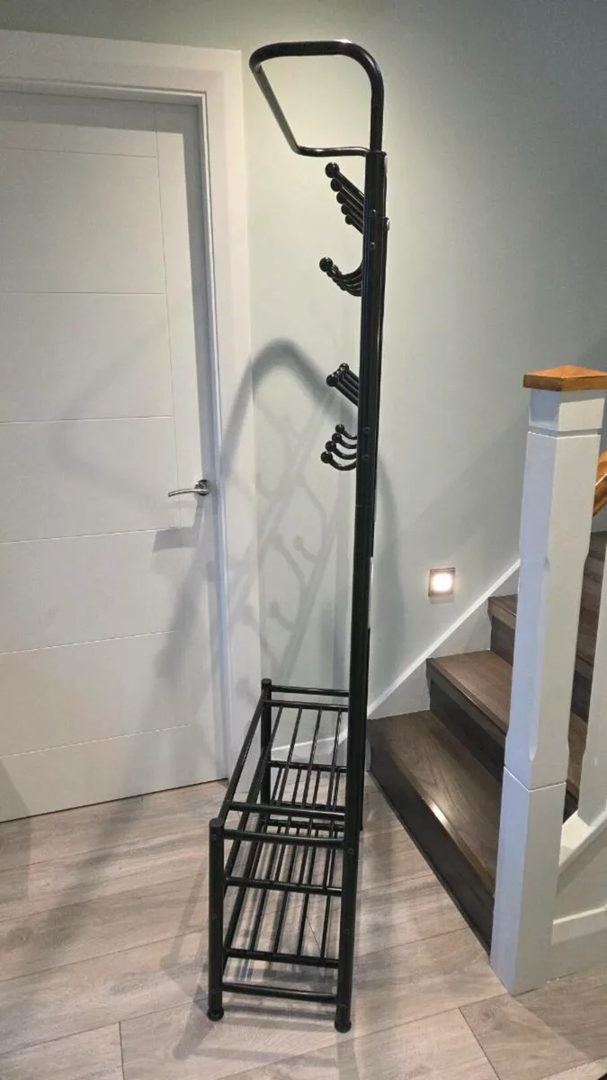 Black Metal Coat Stand Clothes Plus Shoes Rack - Image 3