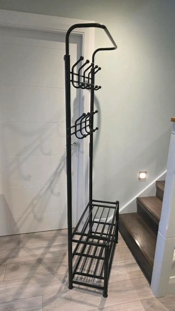 Black Metal Coat Stand Clothes Plus Shoes Rack - Image 4