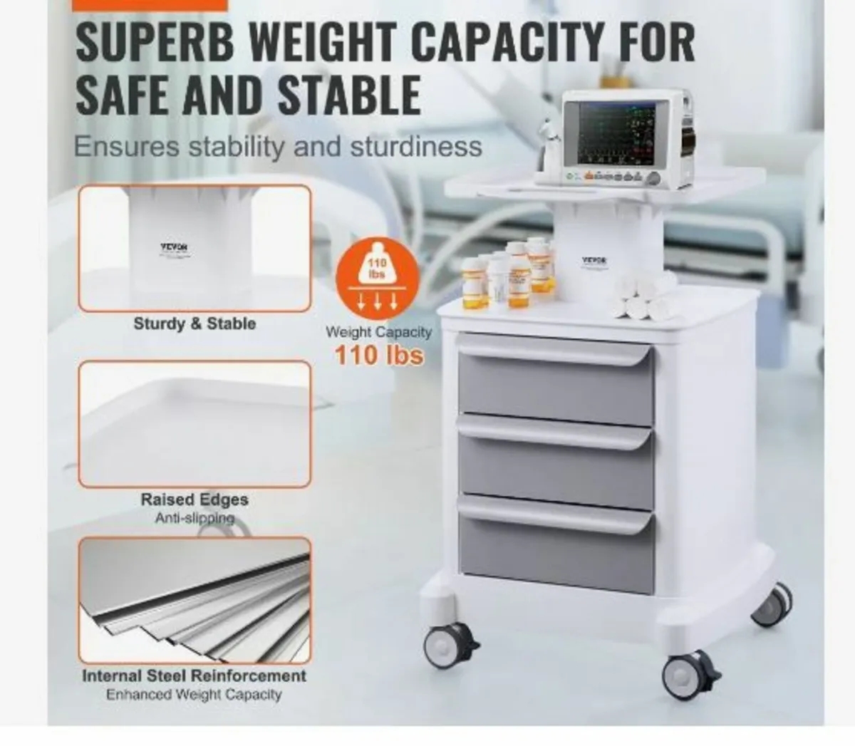 4 Tiers Lab Carts, Lab Utility Cart - Image 2