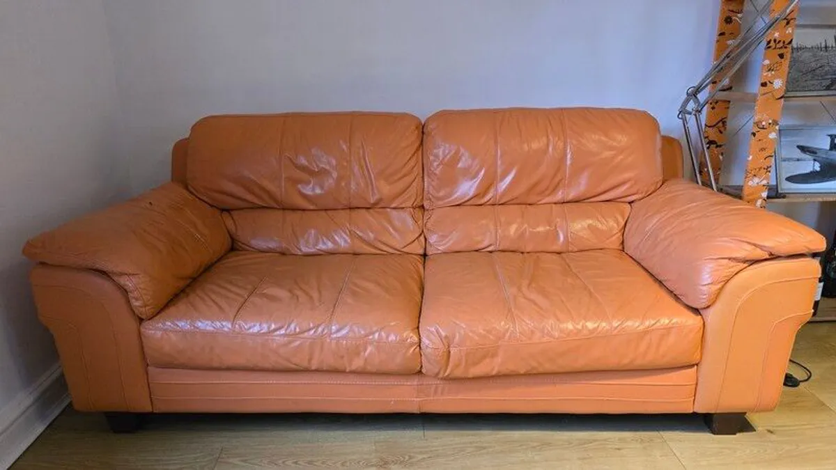 Orange Leather 3-Seater Sofa (220cm) - Image 1