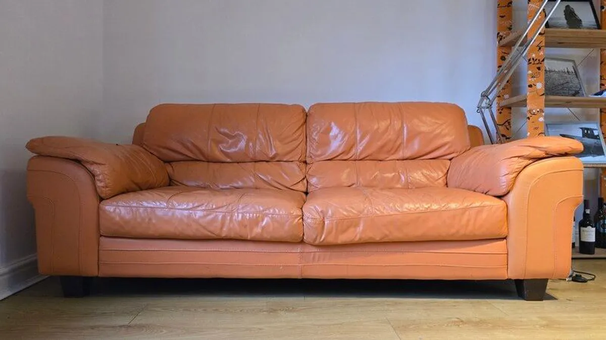 Orange Leather 3-Seater Sofa (220cm) - Image 3
