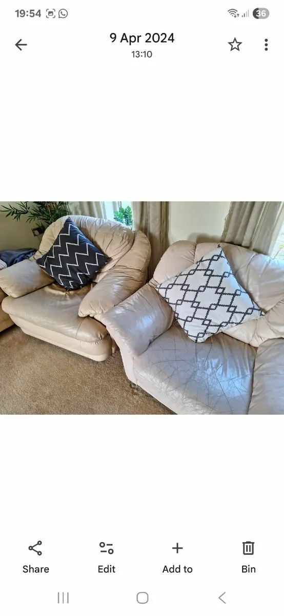 Cream leather suite - Image 3