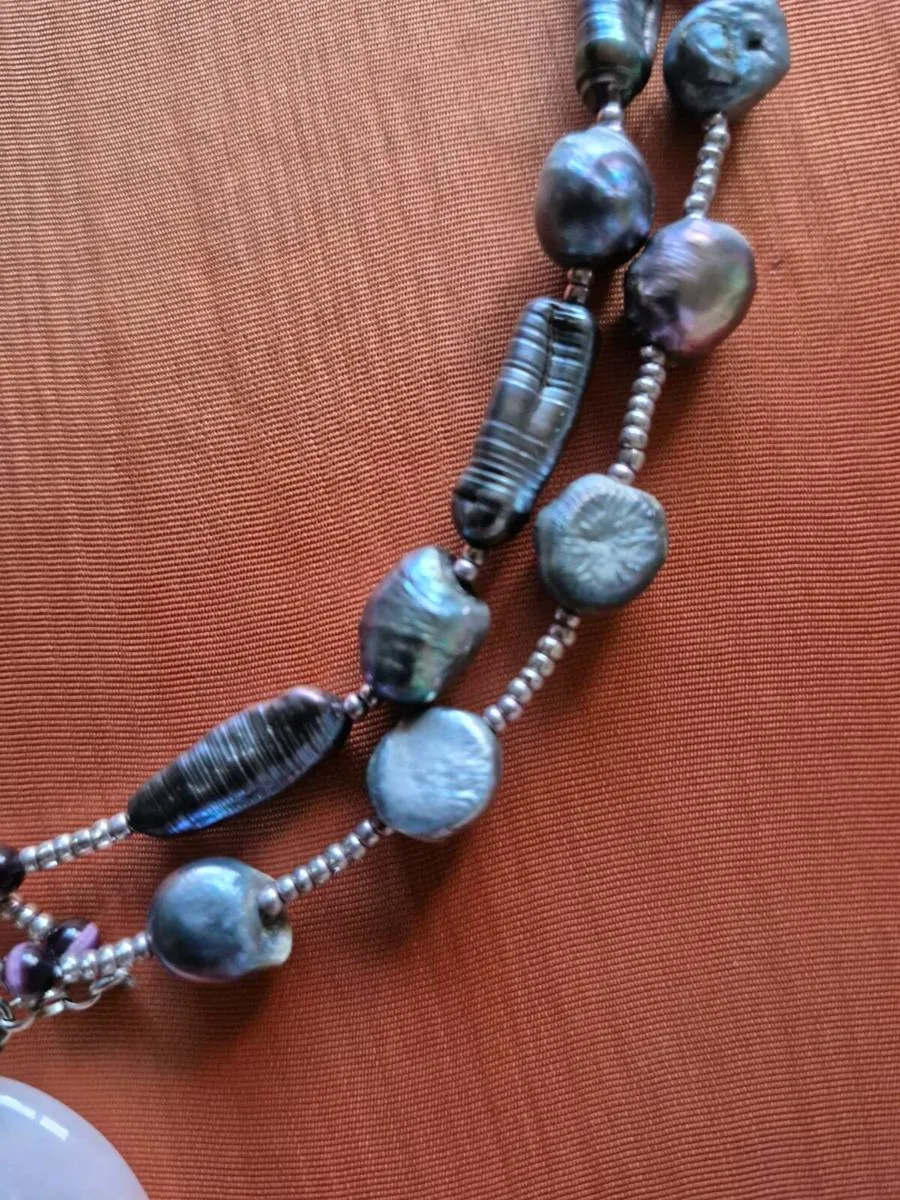 Silver, Peacock Pearl & Rose Quartz Necklace - Image 4