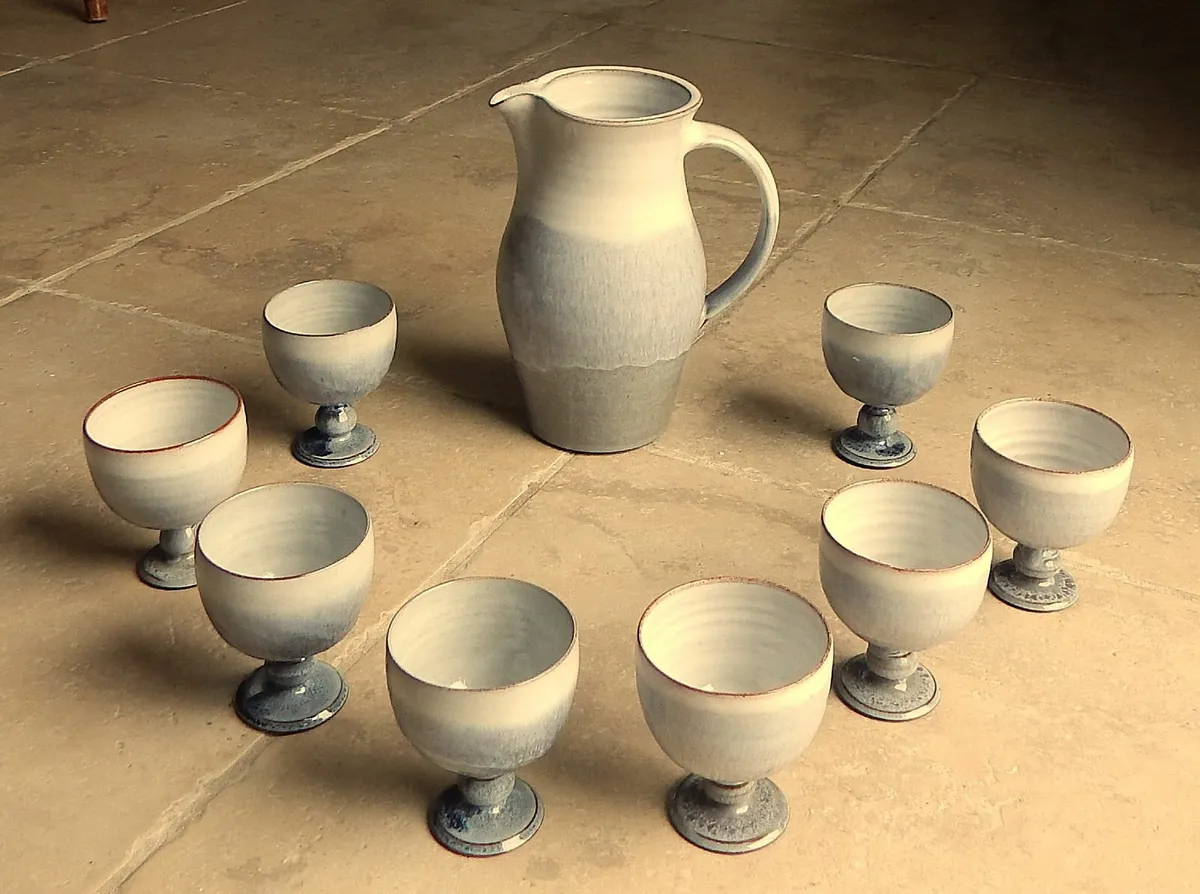 Woburn Pottery Glazed Pitcher & 8 Goblets - Image 1