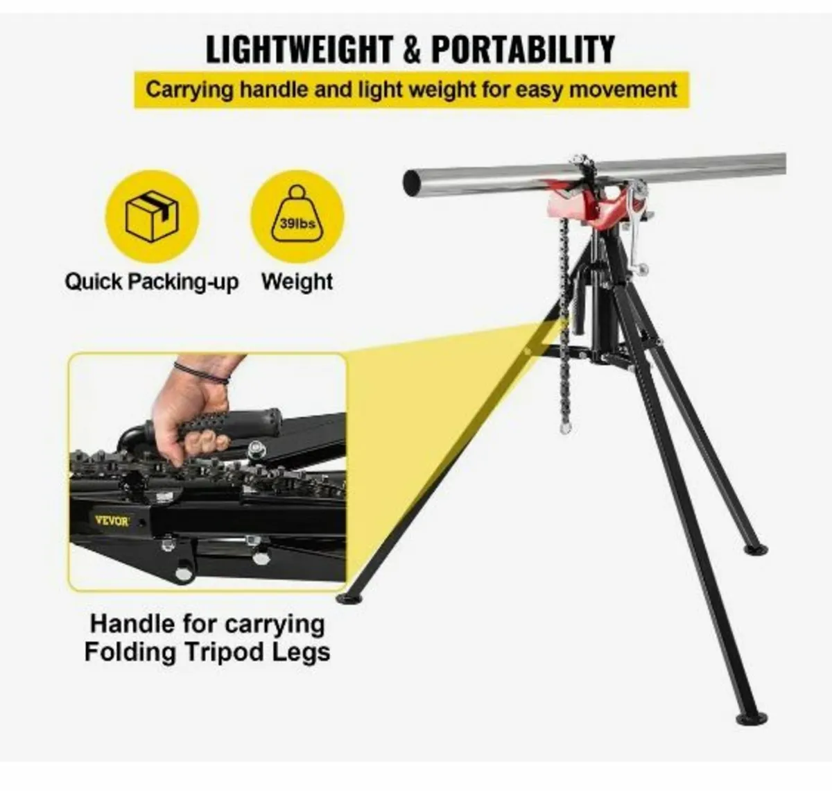 Tripod Pipe Chain Vise | 1/8"-5" Pipe Capacity - Image 2