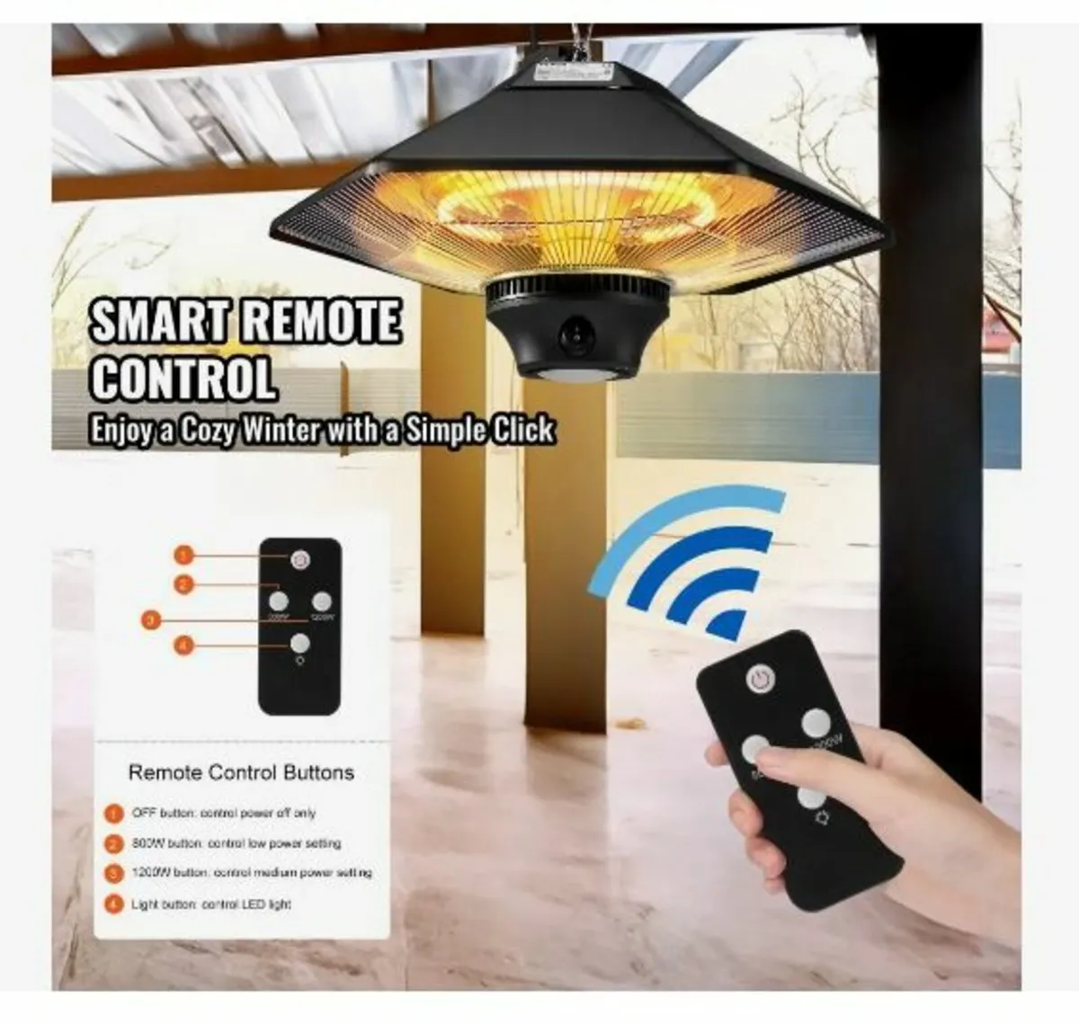 Hanging Patio Heater, 2000W Remote Control - Image 2