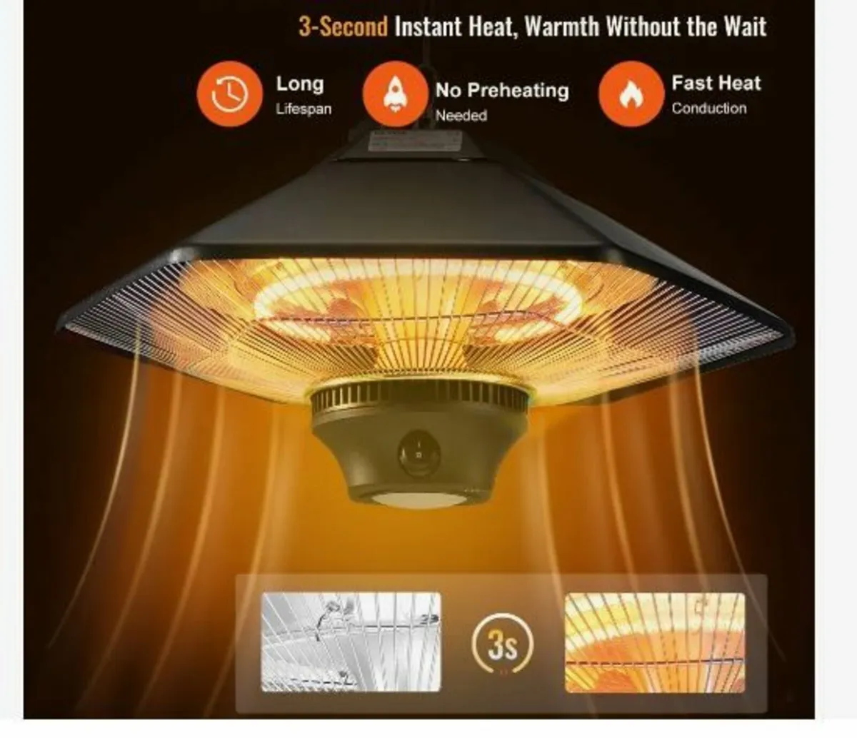 Hanging Patio Heater, 2000W Remote Control - Image 3