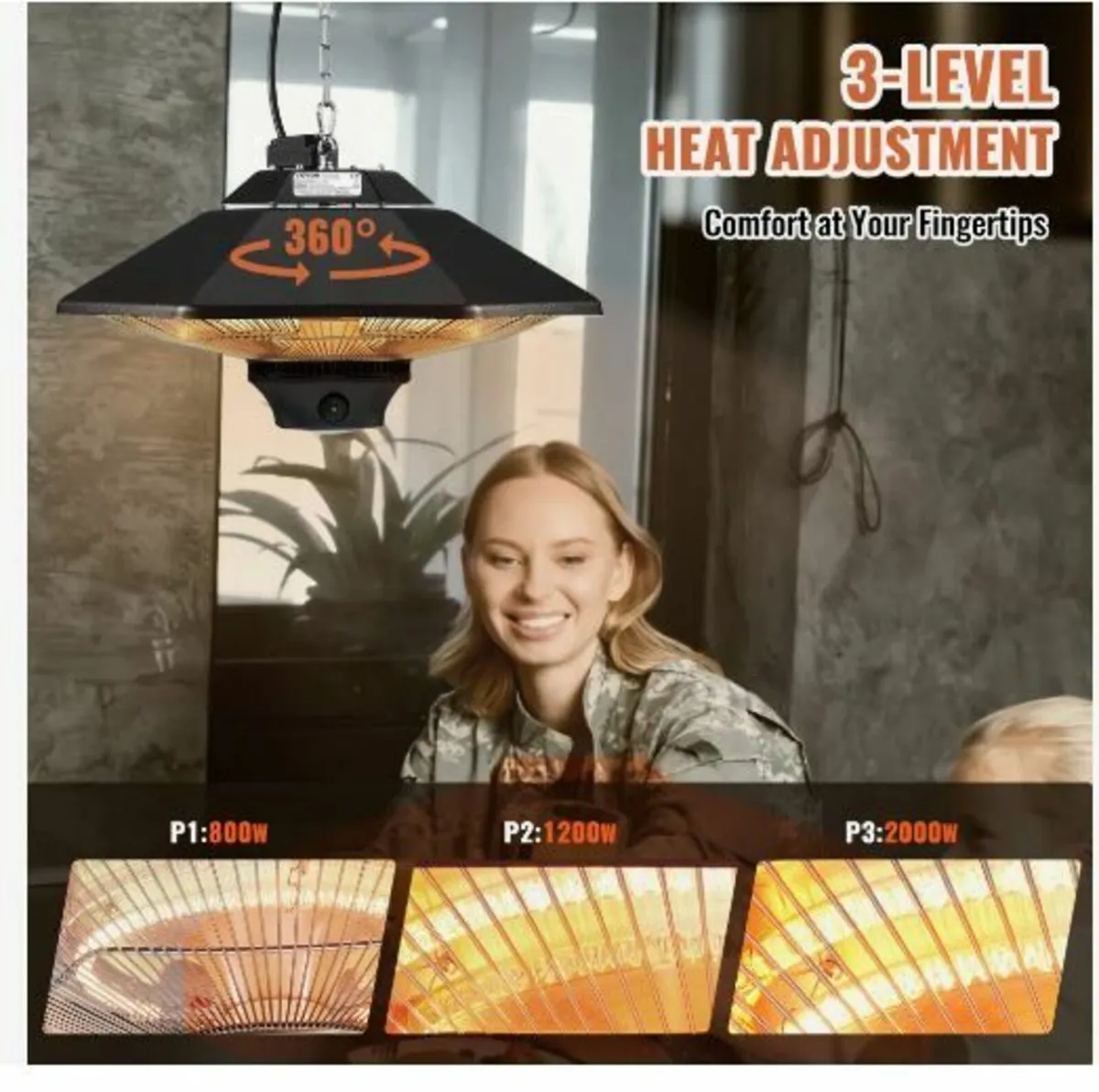 Hanging Patio Heater, 2000W Remote Control - Image 4