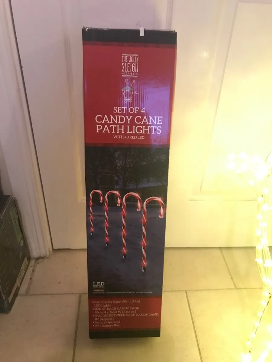 Set of 4 Red Candy Cane Footpath Christmas Lights - Image 1