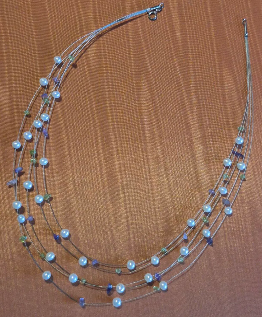 Pearl, Silver, Amethyst & Peridot Necklace - Image 1