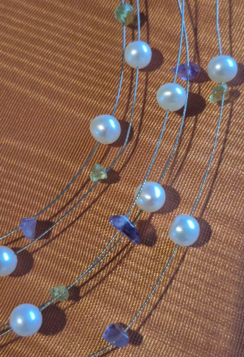 Pearl, Silver, Amethyst & Peridot Necklace - Image 2